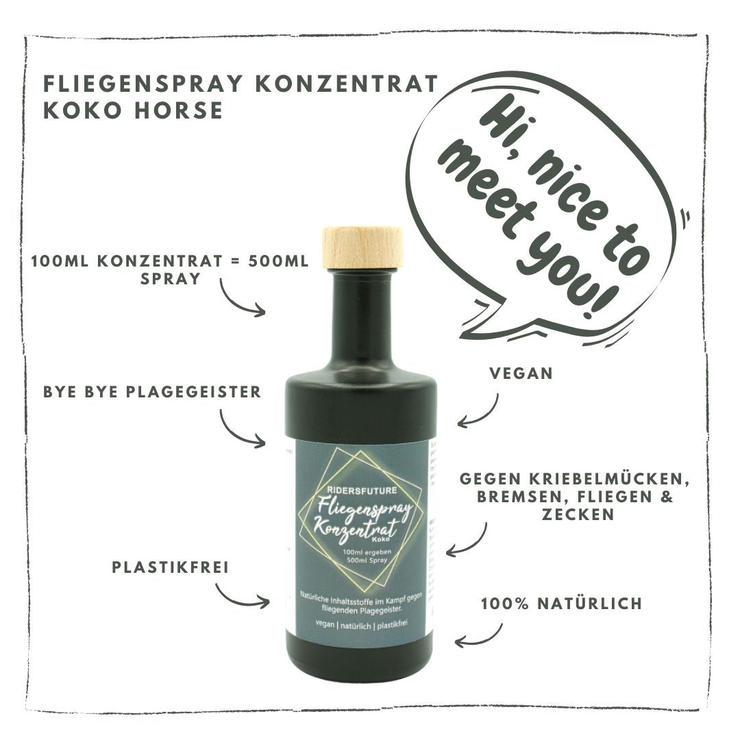 Fliegenspray für Pferde aus natürlichen Inhaltsstoffen, wirkt gegen Kriebelmücken, Bremsen, Fliegen und Zecken